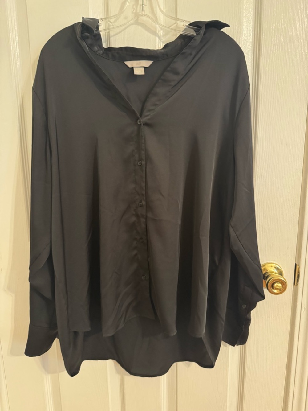 H&M Black Satin Button-Down Shirt